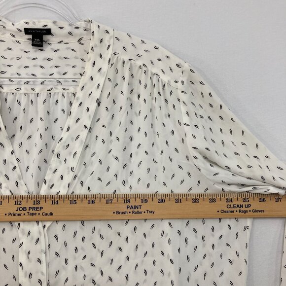 Ann Taylor  XXL Black White Polka Dot Soft Flowy Long Sleeve Button Up Office - Picture 6 of 9